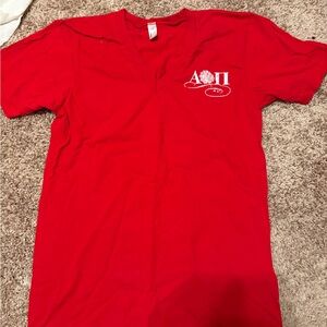 Alpha Omicron Pi (AOII) Founders Day Red V-Neck T-Shirt with White Logo